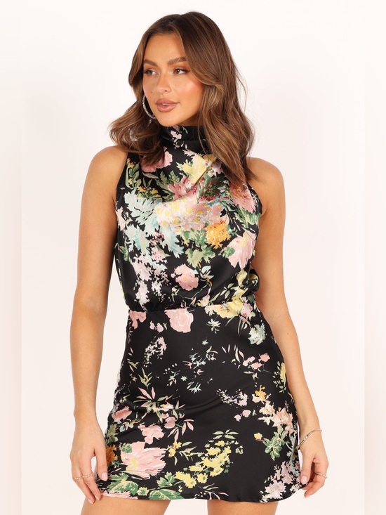 Petal & Pup Dresses & Skirts - Petal & Pup Black Floral Anabelle Halter Neck Mini Dress Size Large